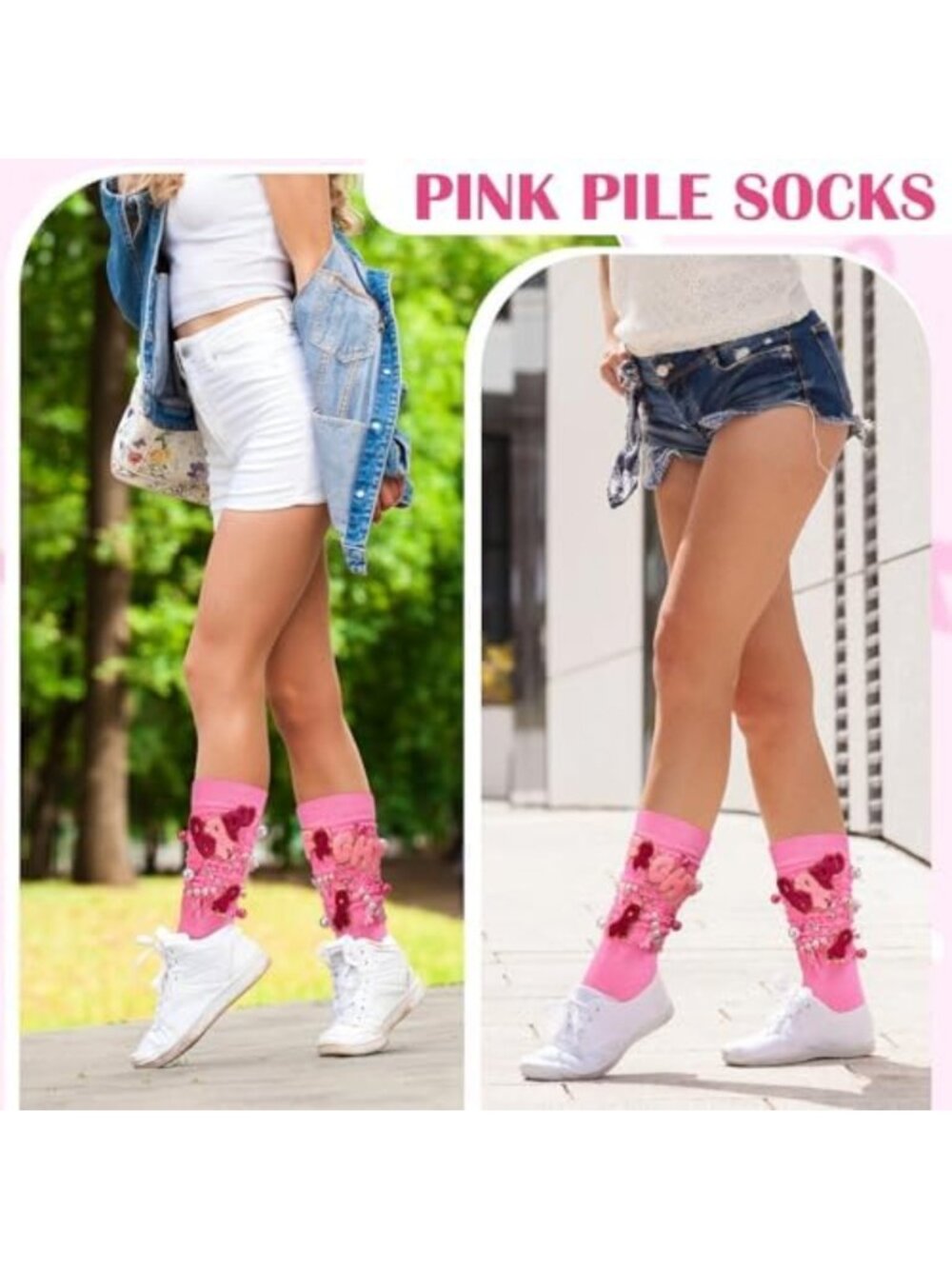 2 Pairs Pink Breast Cancer Awareness Socks with Charms & Pins for Women - Picture 5 of 6